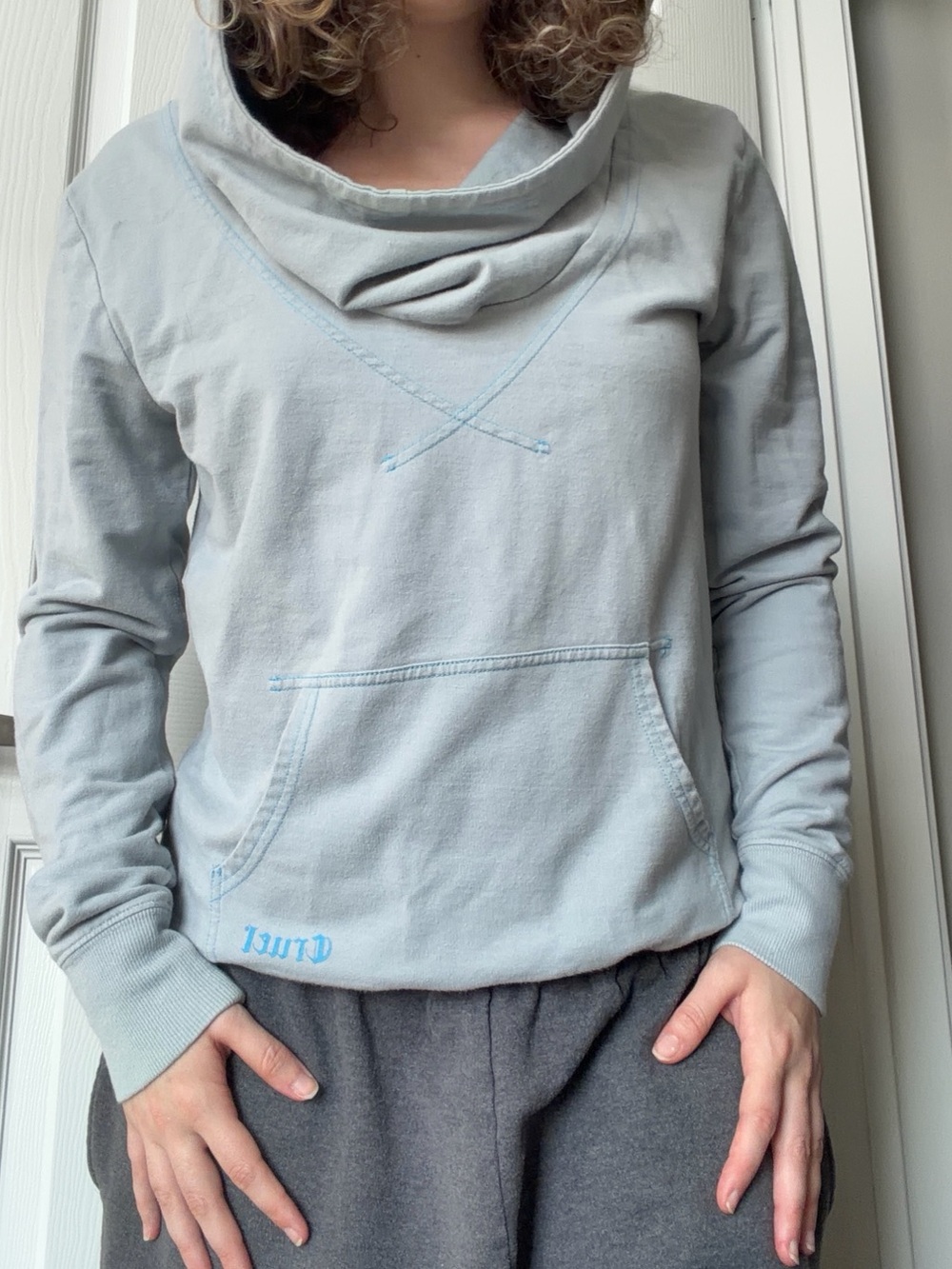 Cruel Girl Light Blue Cowl Neck Sweatshirt